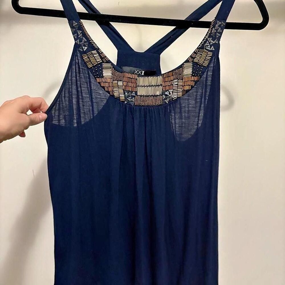 Y2K Navy Beaded Tank Top ✨ Forever 21 • Size Medium